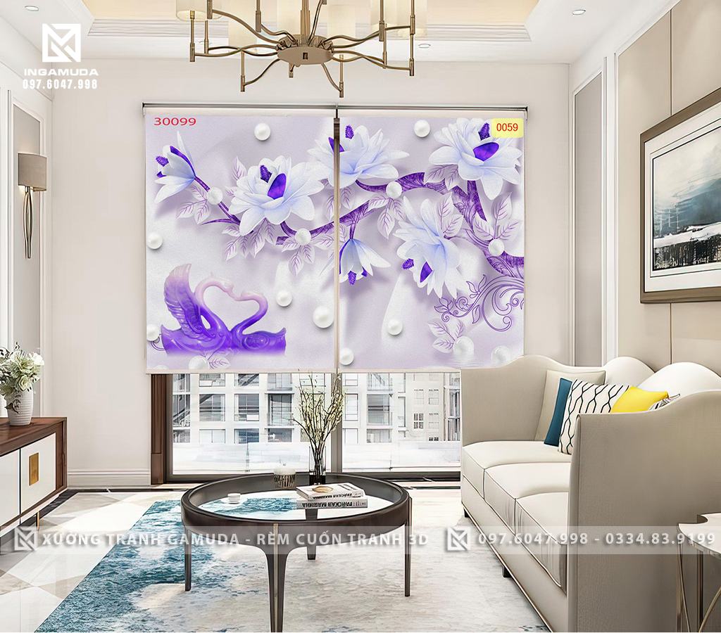 Rèm Cuốn In Hình Thiên Nga Biểu Tượng Của Sự Đẹp Đẽ Sang Trọng - Rèm Tranh 3D Cho Đại Lý 