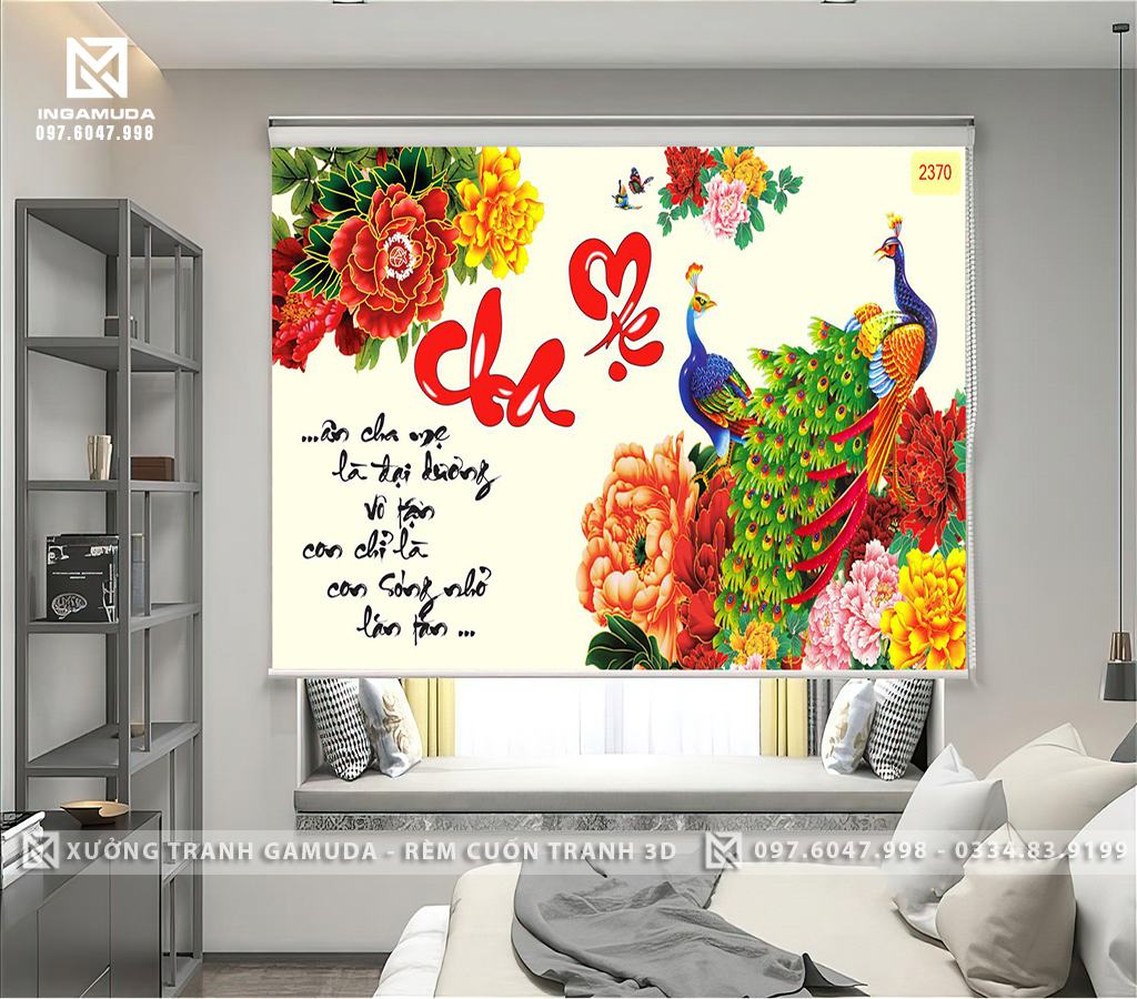 Rèm Cuốn Tranh 3D In Hình Đôi Công Và Hoa Mộc Lan Nói Về Tình Cha Mẹ Thiêng Liêng - Xưởng Rèm Cuốn Tranh 3D Gamuda