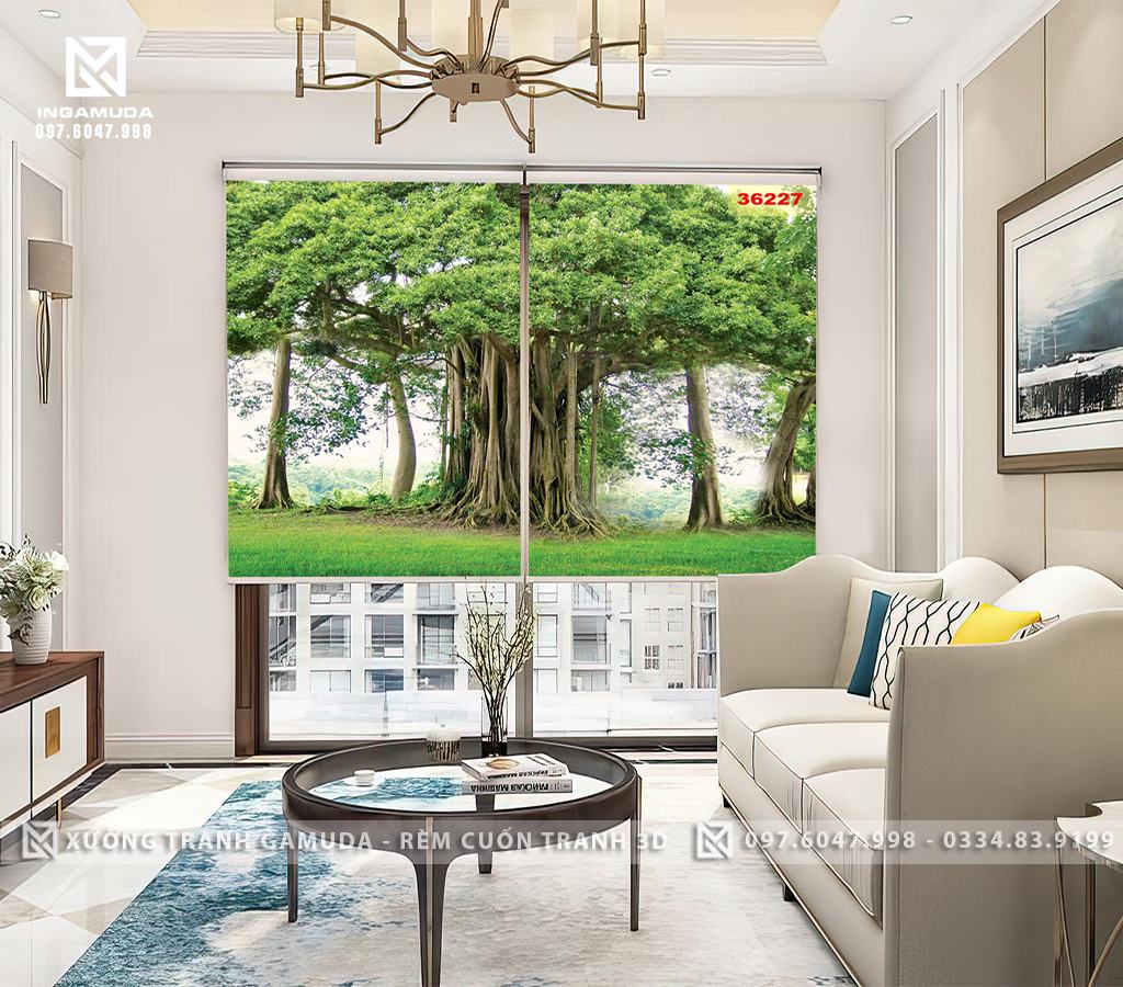 Rèm Cuốn In Tranh 3D Hình Cây Bồ Đề Phật Giáo