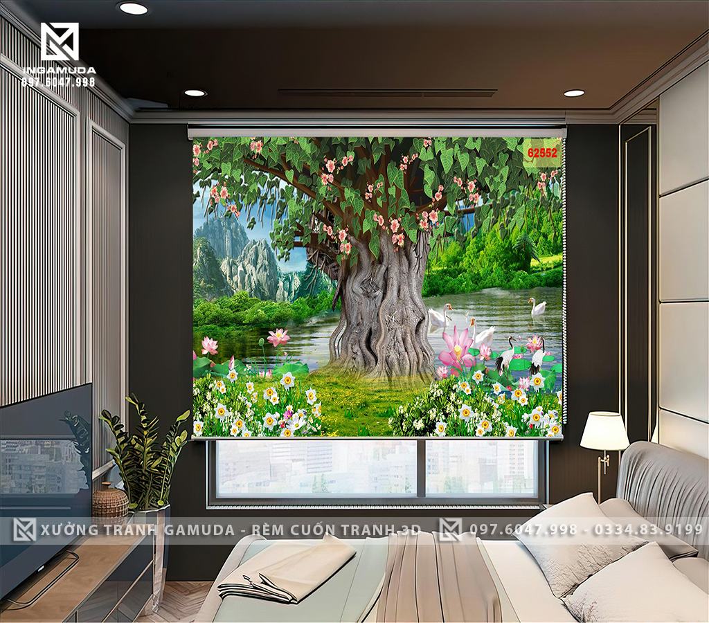 Rèm Cuốn Tranh 3D In Hình Cây Bồ Đề
