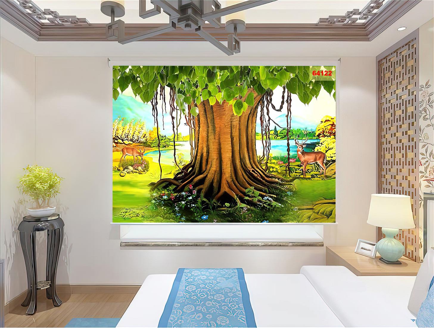 Tạo không gian sống đẹp và yên bình với rèm cuốn tranh hình ảnh Bồ Đề