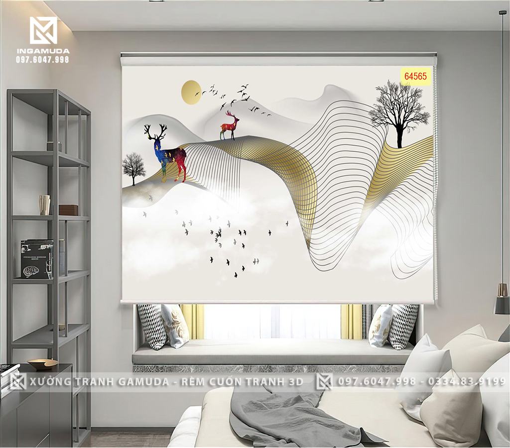 Rèm Cuốn Tranh 3D In Họa Tiết Hươi Tài Lộc Xanh Đỏ Tạo Sự Sang Trọng- Xưởng Rèm Gamuda In Ấn Và Sản Xuất Theo Đơn Đặt Hàng