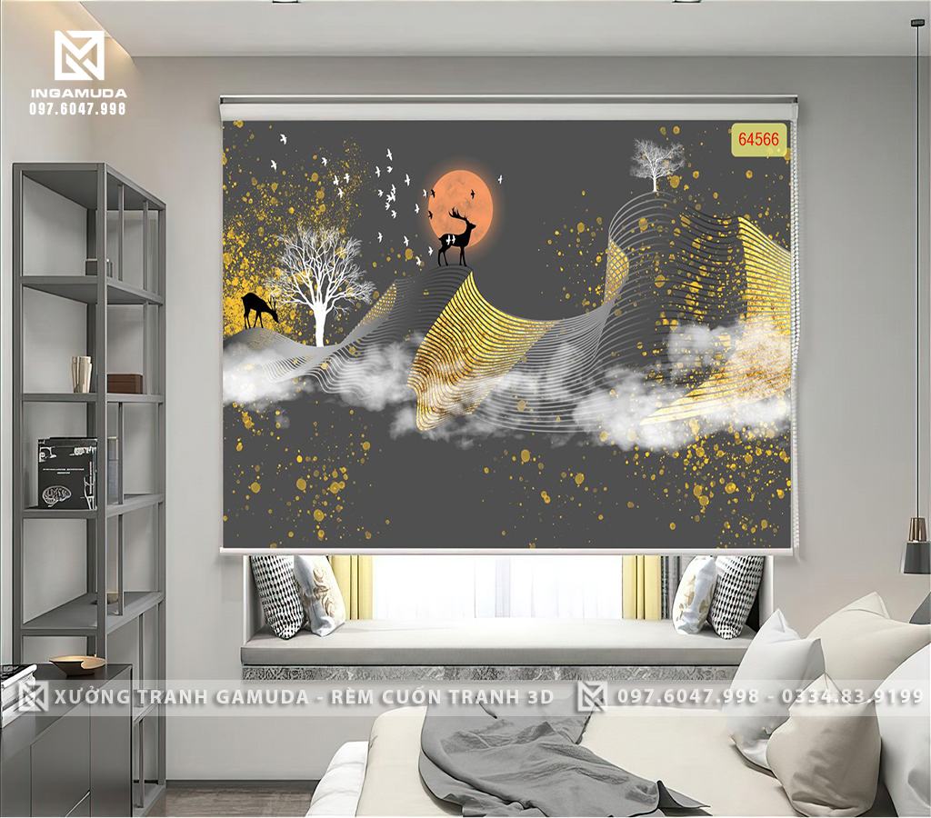 Rèm Cuốn Tranh 3D In Họa Tiết Hươu Tài Lộc Đẹp Nhất
