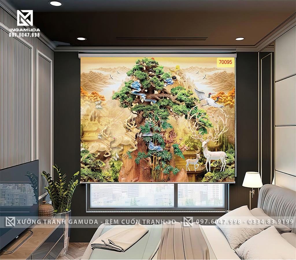 Rèm Cuốn Tranh In 3D Họa Tiết Hươu Tài Lộc Biểu Tượng Của Ánh Hào Quang