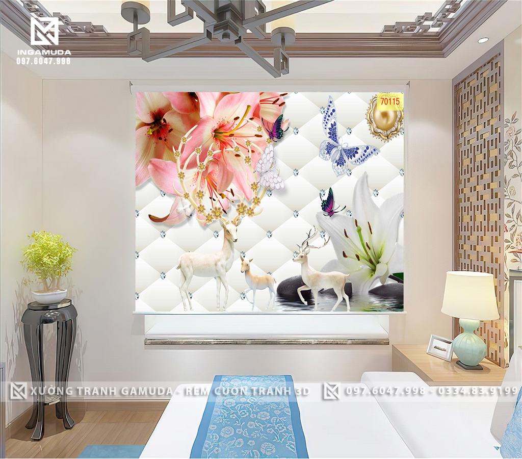 Rèm Cuốn Tranh In 3D Hươu Tài Lộc Là Linh Vật Của Thời Xa Xưa - Rèm Cản Sáng Cản Nhiệt Xưởng Rèm Gamuda