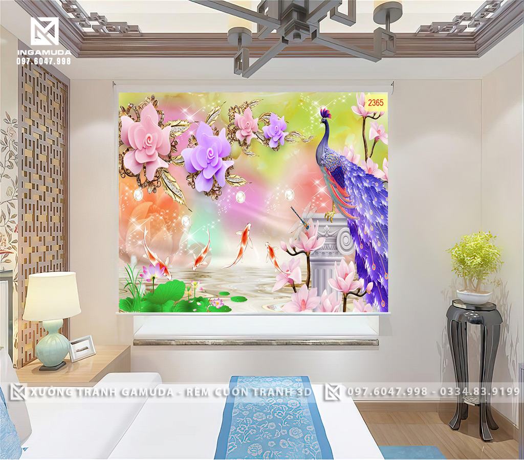 RÈM CUỐN TRANH CHIM CÔNG