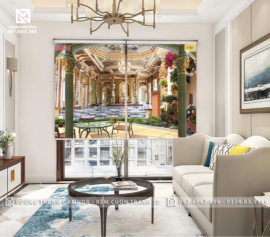 Rèm Cuốn Tranh 3D In Hình Lối Đi Vào Lâu Đài Rất Lộng Lẫy - Rèm Cuốn Tranh Giá Đại Lý Tốt Nhất