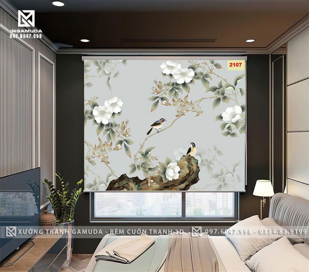 Rèm Tranh 3D In Họa Tiết Hoa Lan Trắng Tượng Trưng Cho Sự Tinh Khôi , Thanh Khiết