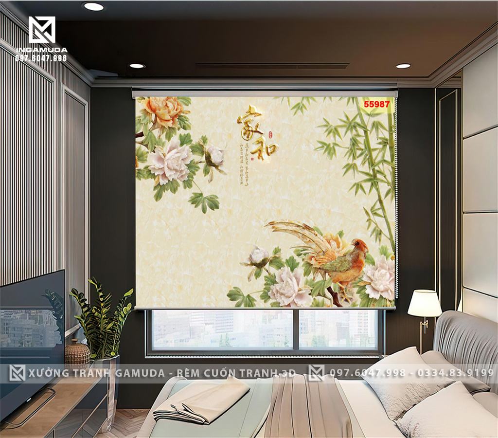 Rèm In Tranh 3D Họa Tiết Hoa Mẫu Đơn Tím Mang Lại Niềm Vui Và May Mắn - Xưởng Rèm Gamuda In Ấn Và Sản Xuất Theo Đơn Đặt Hàng