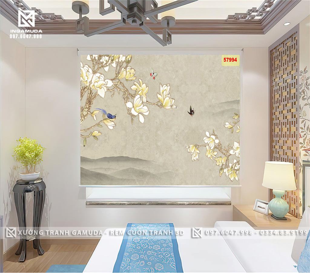 Rèm Tranh 3D Họa Tiết Indochine Hoa Lan Trắng Đẹp Và Thanh Khiết 