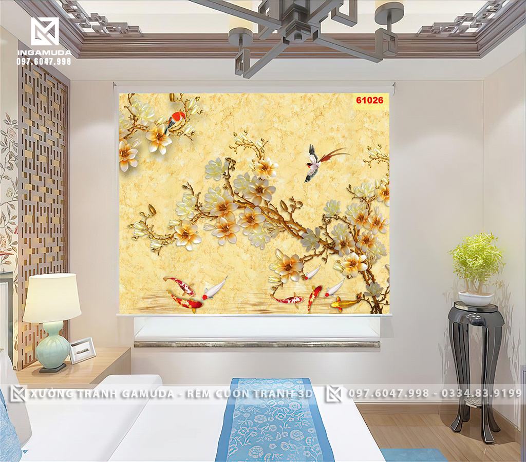 Rèm Tranh 3D Họa Tiết Hoa Mẫu Đơn Trắng Tượng Trưng Cho Sự Tinh Khôi, Sang Trọng- Hàng Thiết Kế Theo Yêu Cầu