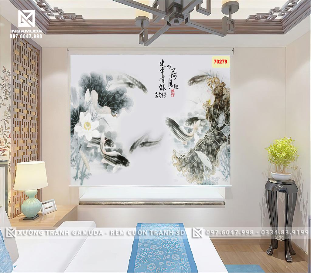 Rèm in tranh sơn dầu công nghệ UV cao cấp tại xưởng Rèm Gamuda