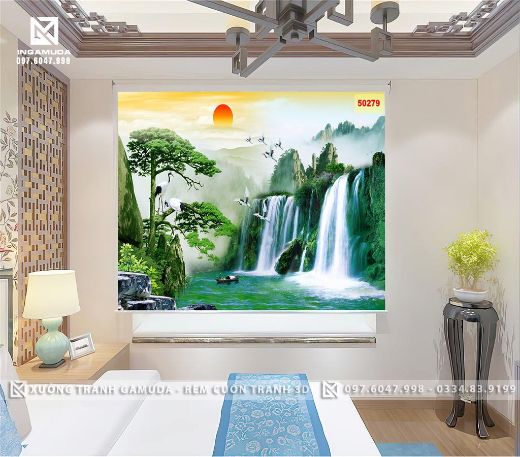 Rèm In Tranh 3D Họa Tiết Thác Nước Đẹp Nhất - Hàng Thiết Kế 24/24h 