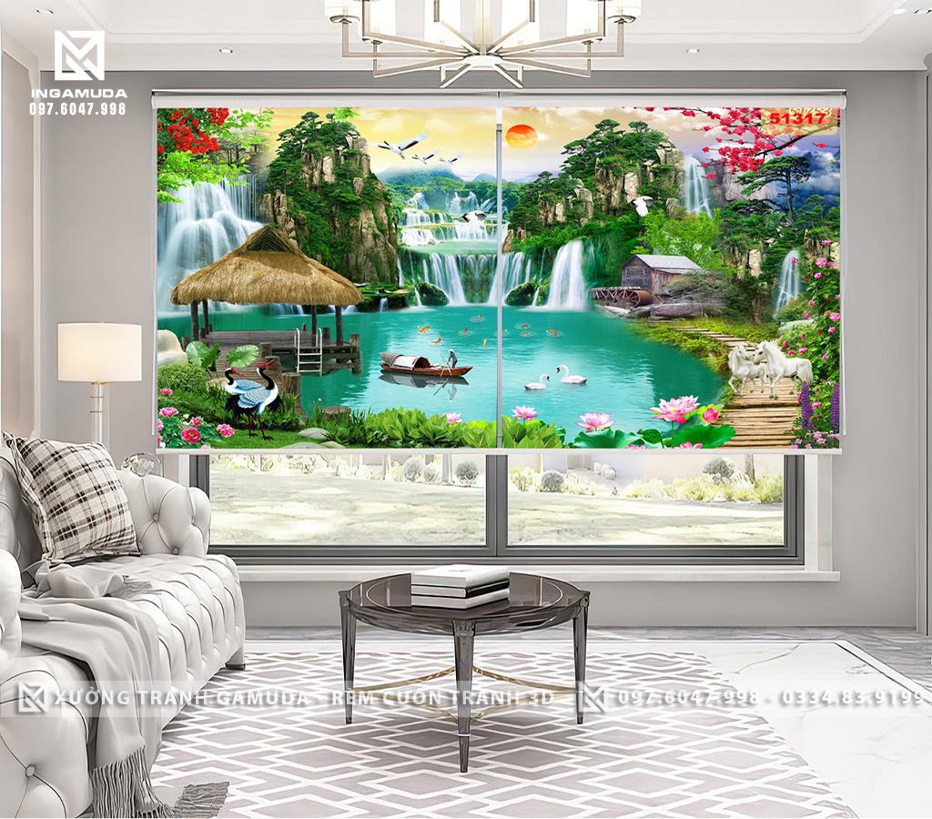 Rèm 3D Họa Tiết In Sơn Thủy Đẹp Nhất