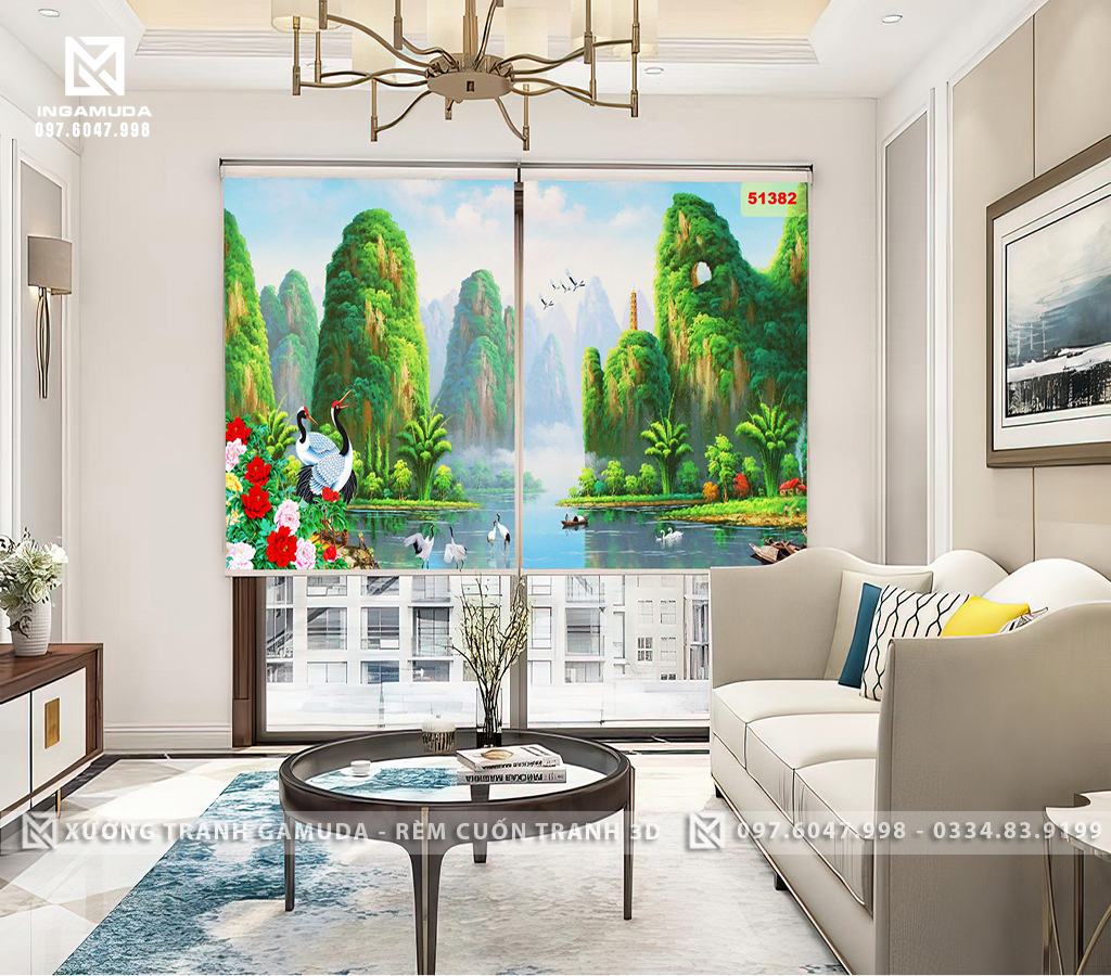 Rèm In Tranh 3D Sơn Thủy Với Núi Non Trùng Điệp Đẹp Nhất