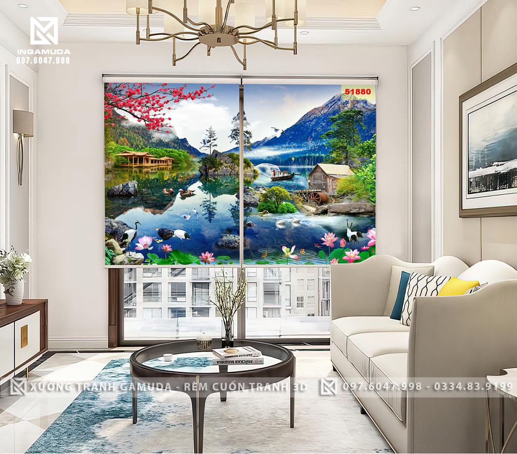 Tranh 3D In Họa Tiết Sơn Thủy Hữu Tình Đẹp Nhất - Hàng Thiết Kế Theo Yêu Cầu