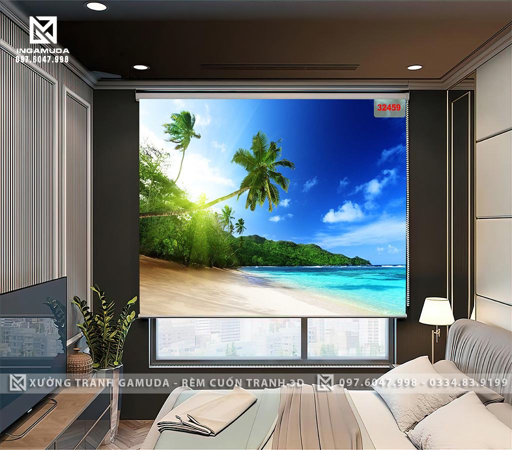 Rèm Cuốn Tranh 3D In Hình Bầu Trời Ngoài Biển - Xưởng Rèm Cuốn Tranh 3D Gamuda
