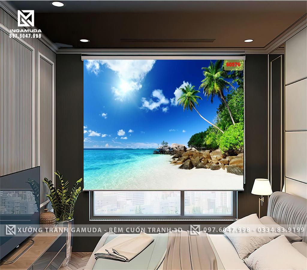 Rèm Cuốn Tranh 3D In Hình Bầu Trời Trong Xanh -Rèm Cản Nhiệt Tốt Dễ Dàng Vệ Sinh 