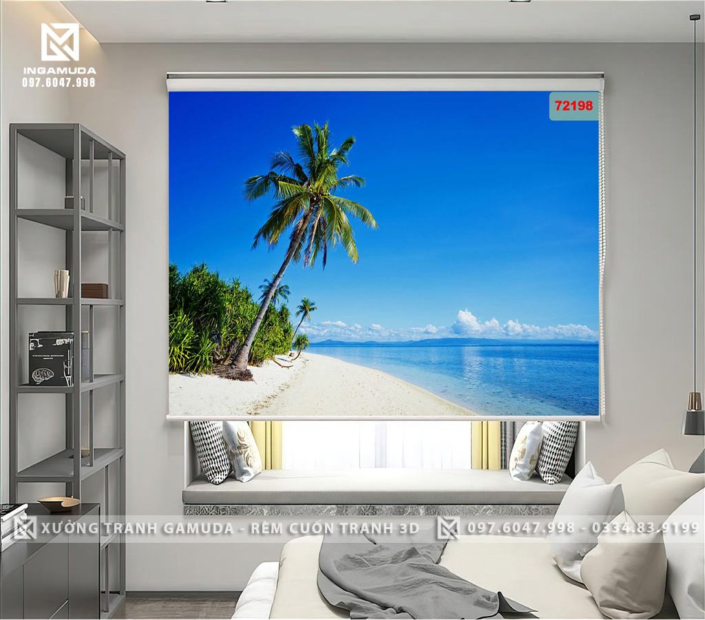 Rèm Cuốn In Tranh 3D In Hình Bầu Trời Trong Xanh Ngoài Biển - Xưởng Rèm Cuốn Tranh 3D Gamuda 