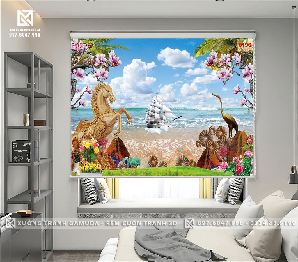 Các mẫu rèm cuốn tranh 3D in hình cảnh thuyền phổ biến