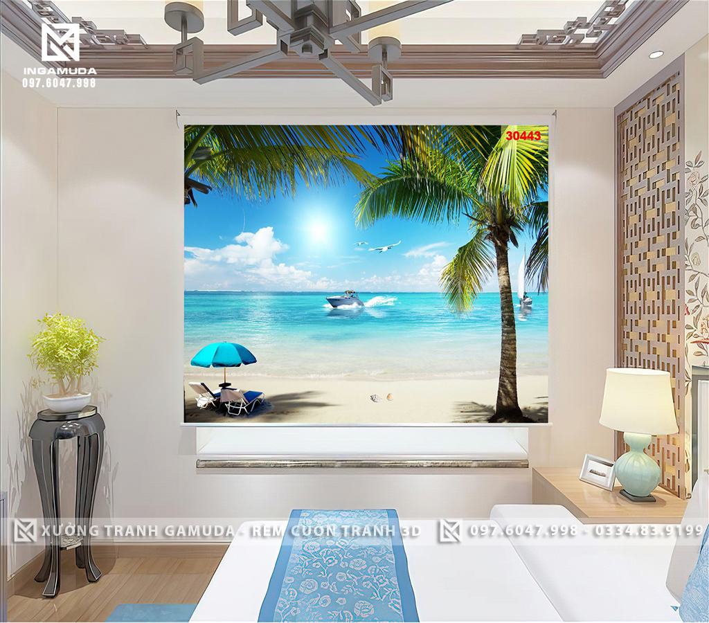 Rèm Cuốn Tranh 3D In Con Thuyền Trên Biển Tại Xưởng In Gamuda