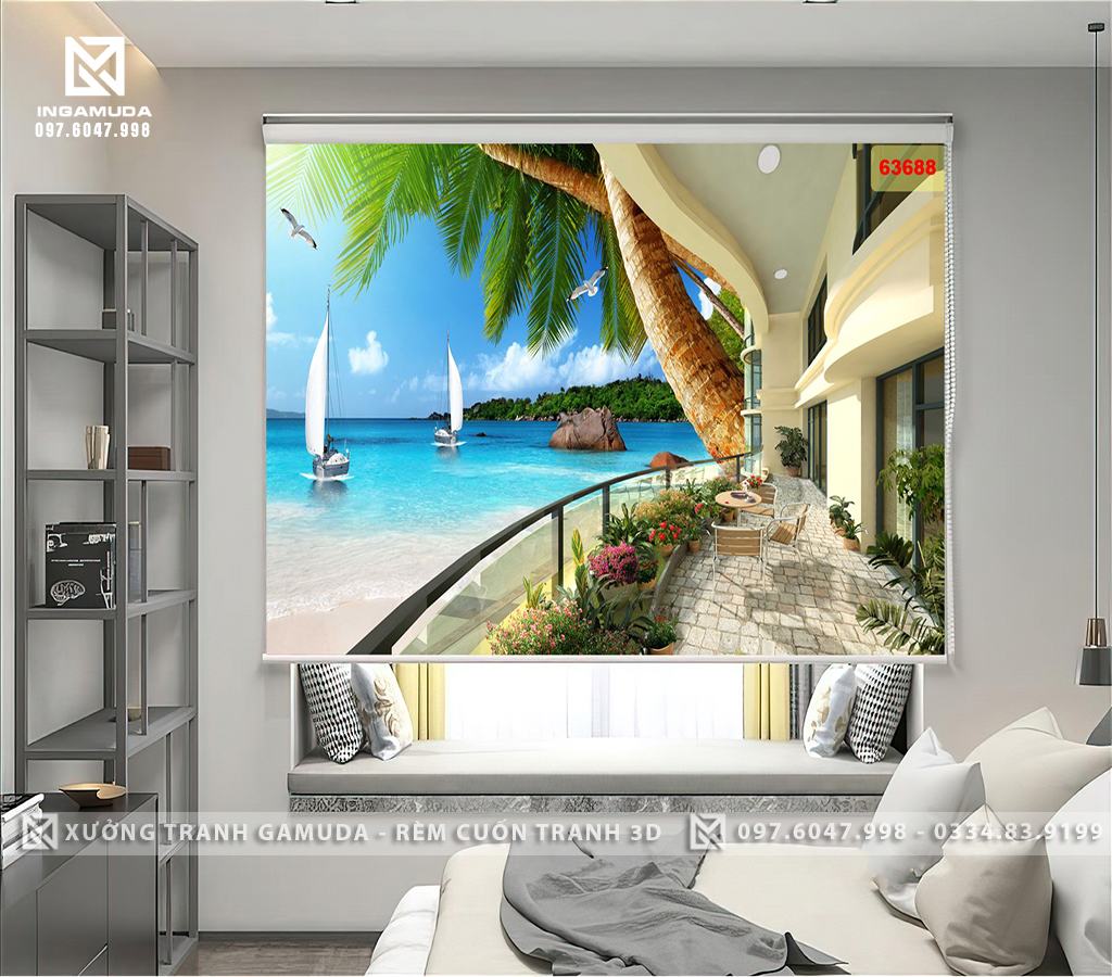 Rèm Cuốn Tranh 3D In Thuyền Và Ngôi Nhà Sang Trọng Tạo Cảm Gia Thư Thái Tại Xường In Gamuda