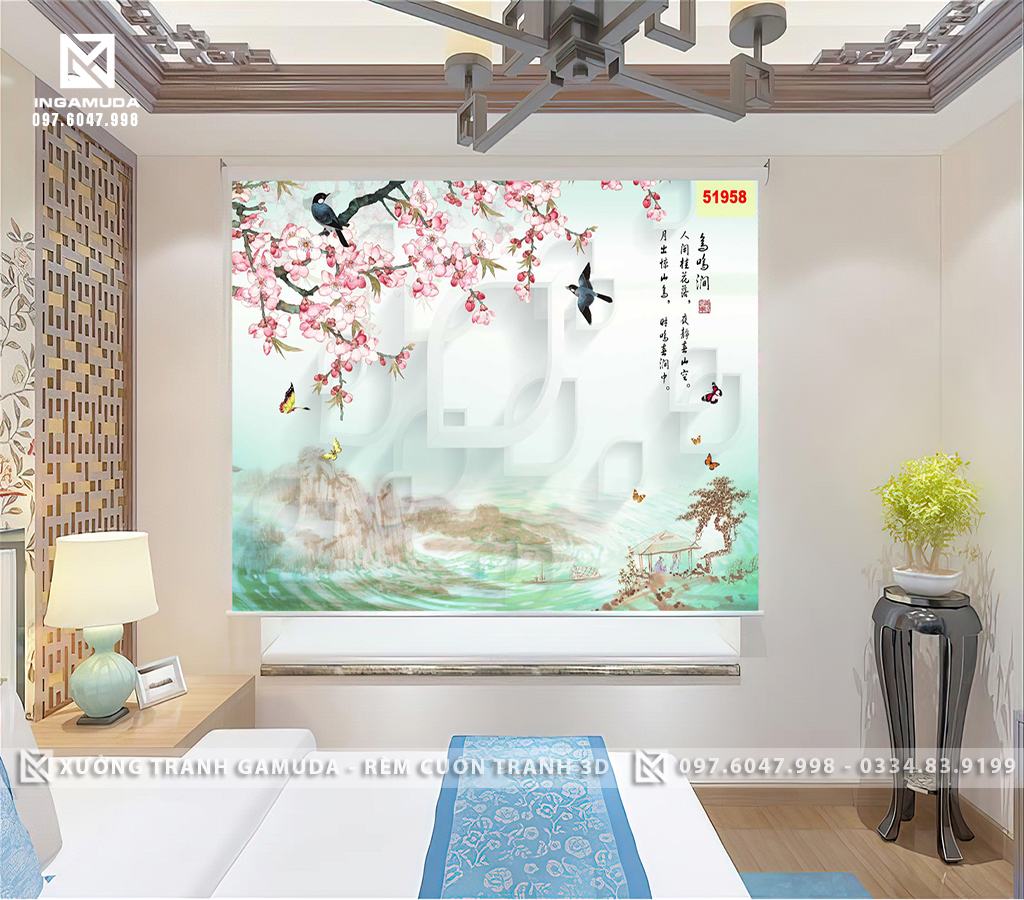 Rèm Tranh 3D In Họa Tiết Indochine Đẹp Nhất- Rèm Cản Sáng Cản Nhiệt Xưởng Rèm Gamuda
