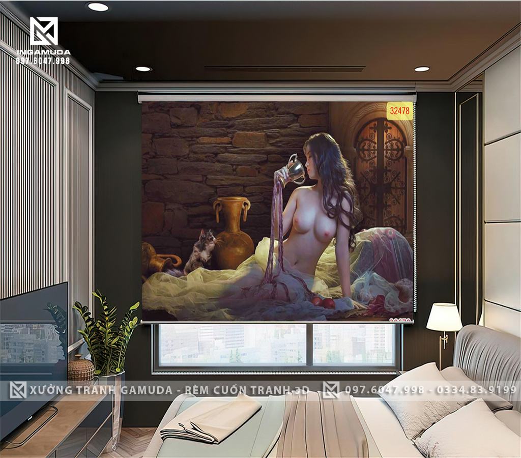 Rèm cuốn tranh in 3D Gợi Cảm Cô Gái Đường Cong mềm Mại Quyến Rũ