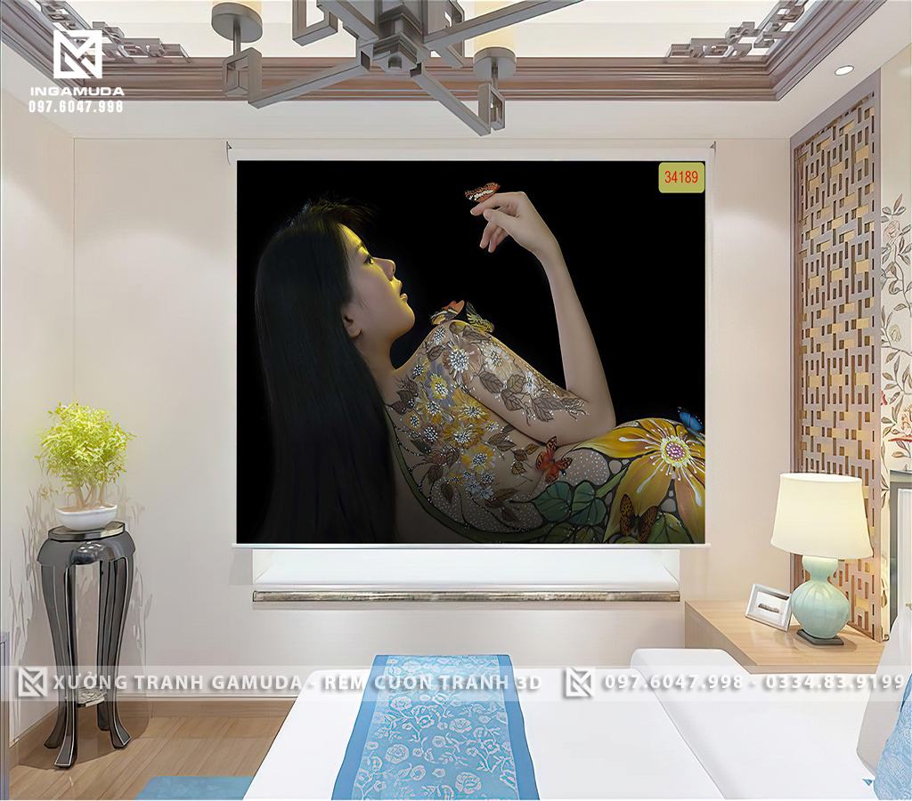 Rèm cuốn tranh cho nhà nghỉ cô gái gợi cảm quyến rũ hoang dã những đường cong mềm mại cuốn hút không gian riêng tư cho nhà nghỉ