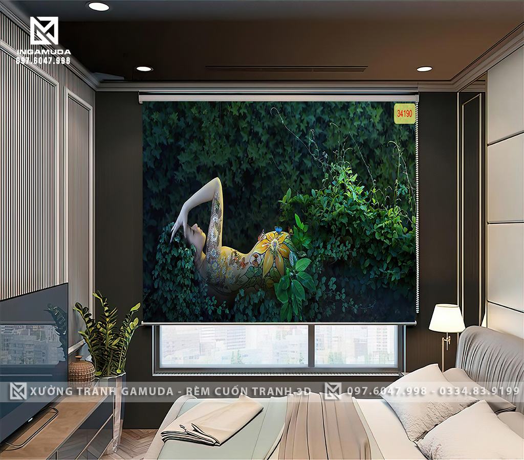 Rèm cuốn tranh cho nhà nghỉ cô gái gợi cảm quyến rũ hoang dã những đường cong mềm mại cuốn hút không gian riêng tư