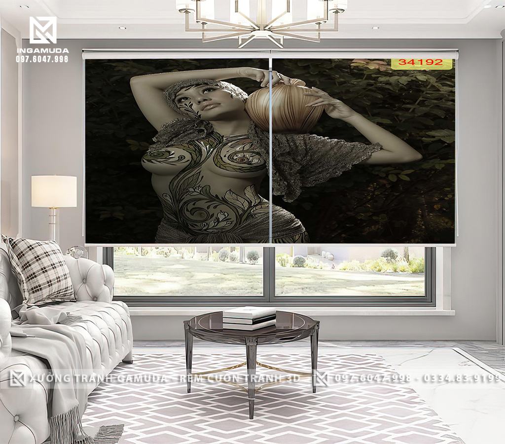 Rèm cuốn tranh cho nhà nghỉ cô gái gợi cảm quyến rũ hoang dã những đường cong mềm mại