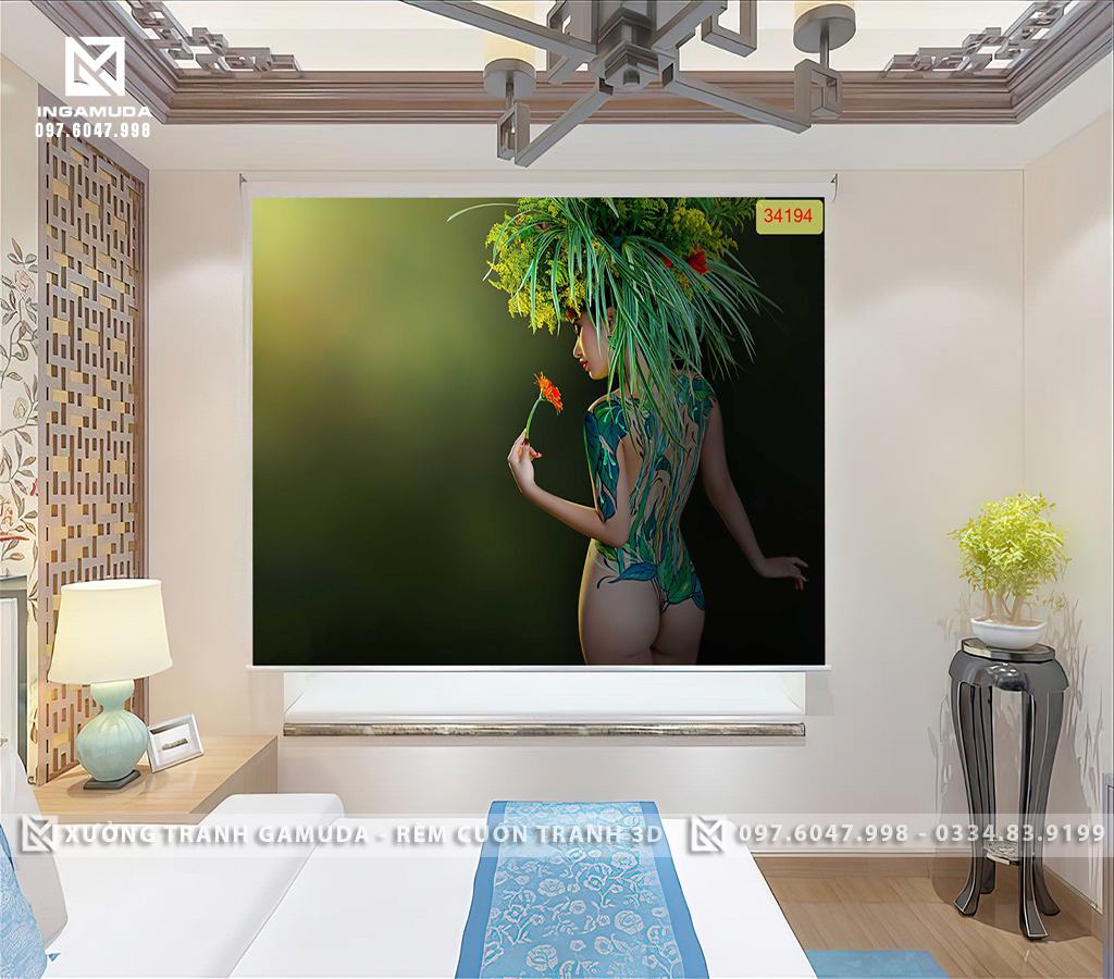 Rèm cuốn tranh cho nhà nghỉ cô gái gợi cảm quyến rũ hoang dã