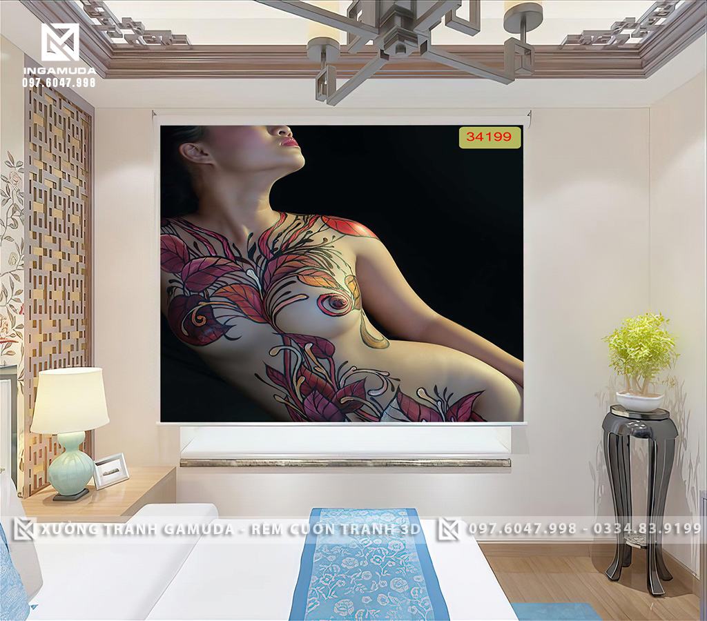 Rèm cuốn tranh 3D nghệ thuật khỏa thân tranh ảnh rèm cuốn cho nhà nghỉ khách sạn những hình ảnh cô gái gợi cảm body art nghệ thuật quyến rũ