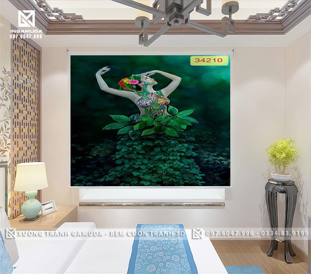 Rèm cuốn tranh 3D hình cô gái gợi cảm với các đường cong mềm mại quyến rũ nghệ thuật tranh rèm cuốn cho khách sạn sản xuất tại xưởng rèm gamuda tranh rèm cuốn khỏa thân cô gái đẹp