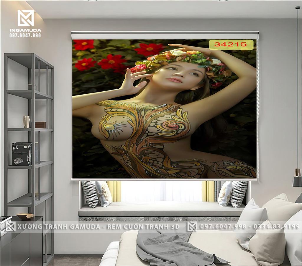 Rèm cuốn tranh 3D hình cô gái gợi cảm với các đường cong mềm mại quyến rũ nghệ thuật tranh rèm cuốn cho nhà nghỉ khách sạn rẻ đẹp