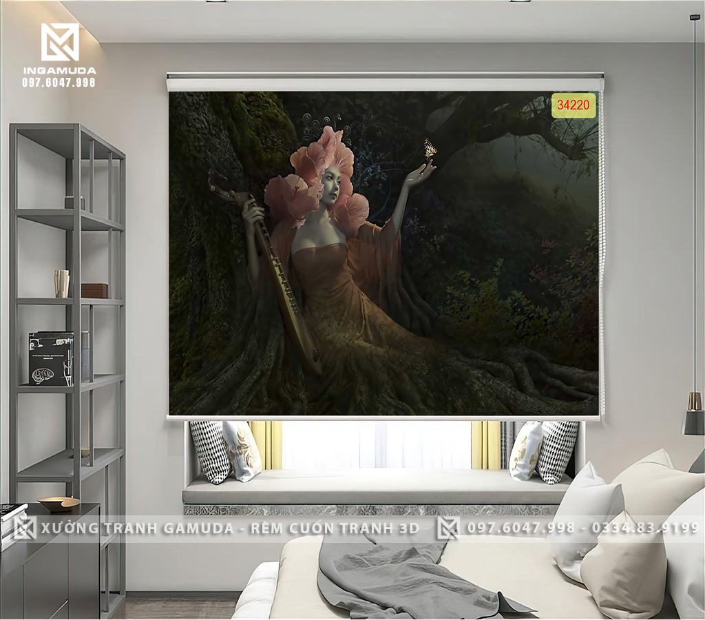 Rèm tranh 3D cô gái gợi cảm hoa sen nghệ thuật ảnh khỏa thân rèm cuốn cho nhà nghỉ khách sạn