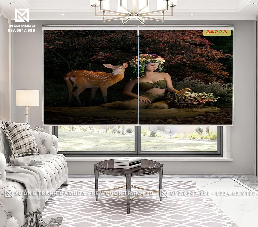 Rèm cuốn tranh thiếu nữ ngây thơ quyến rũ tranh rèm cuốn cho nhà nghỉ