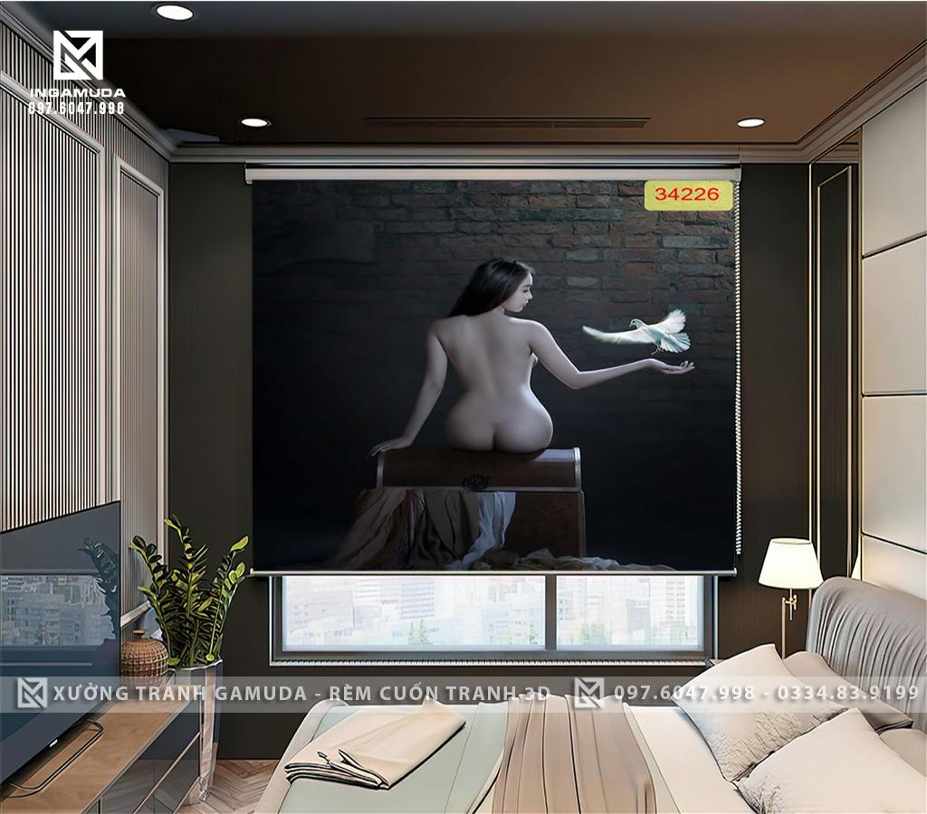 Rèm in hình cô gái bán nude gợi cảm đường cong quyến rũ nghệ thuật tranh rèm cho nhà nghỉ khách sạn