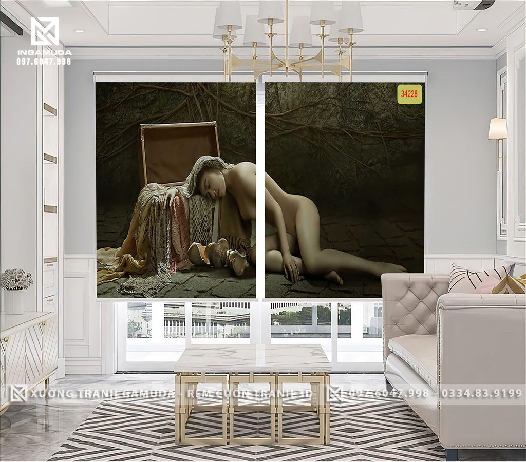 Rèm tranh 3D cô gái gọi cảm nghệ thuật tranh ảnh bán nude rèm cuốn tranh cho nhà nghỉ