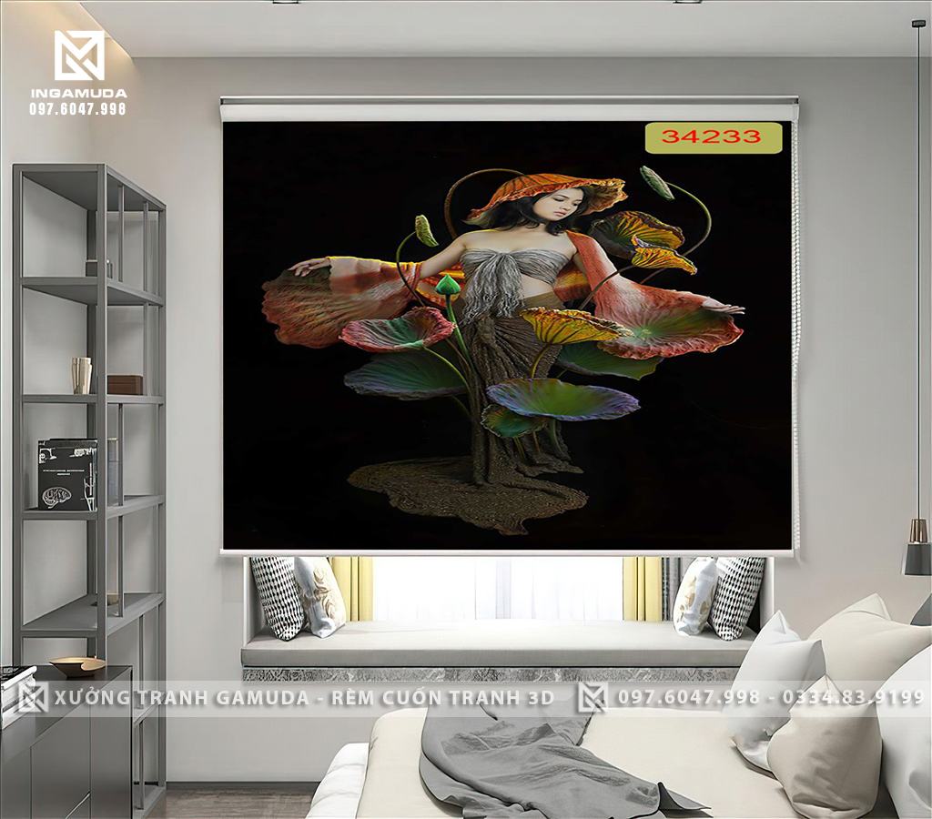 Rèm Tranh 3D Gợi Cảm Cô Gái Hoa Sen Nude Art Nghệ Thuật Tranh Rèm Cuốn Cho Nhà Nghỉ Khách Sạn