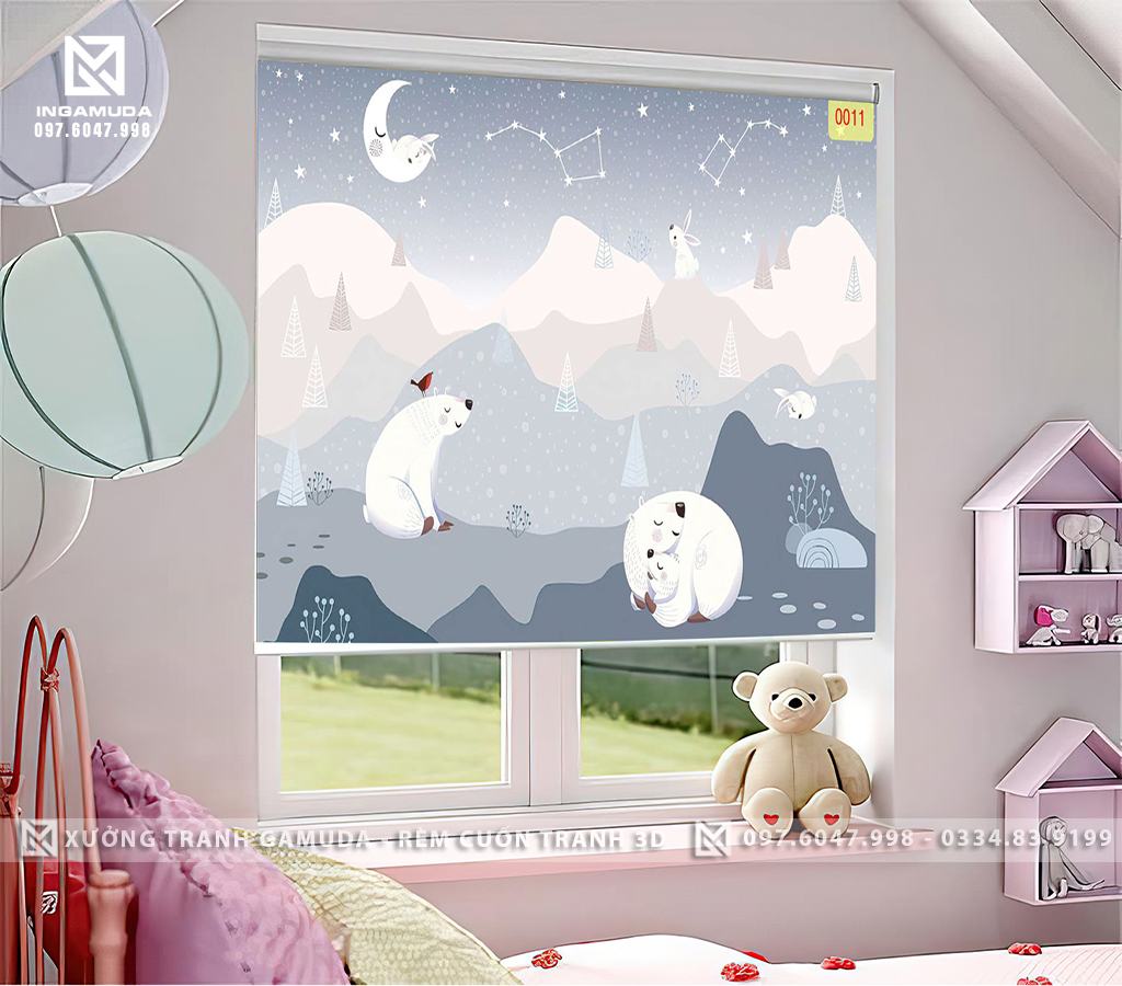 Rèm Cuốn Tranh 3D Cho Phòng Ngủ Thiếu Nhi In Hình Gấu Bắc Cực - Xưởng Rèm Cuốn Tranh 3D Gamuda 