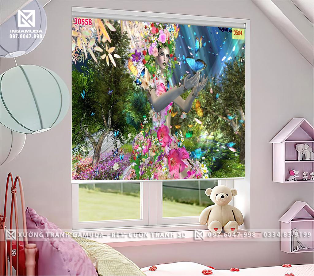 Rèm Cuốn Tranh 3D In Nữ Hoàng Thiên Nhiên Sang Trọng - Xưởng Rèm Gamuda