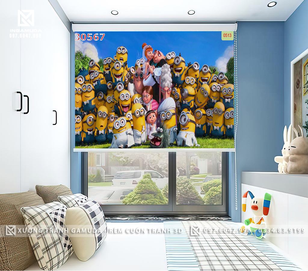 Rèm Cuốn Tranh 3D Dành Cho Bé Với Minions Gru Vui Nhộn - Rèm Cản Sáng Cản Nhiệt Xưởng Rèm Gamuda