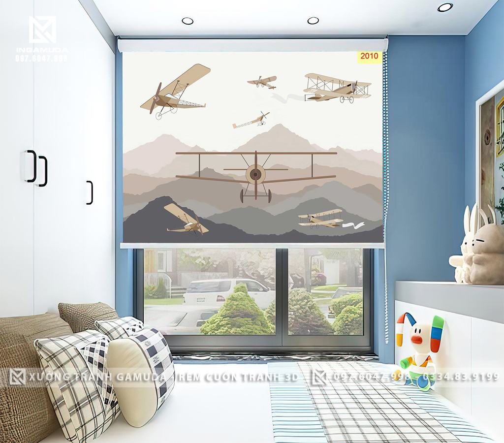 Rèm Cuốn Tranh 3D Cho Phòng Ngủ Thiếu Nhi In Hình Những Chiếc Máy Bay Thời Xưa - Xưởng Rèm Cuốn Tranh 3D Gamuda 