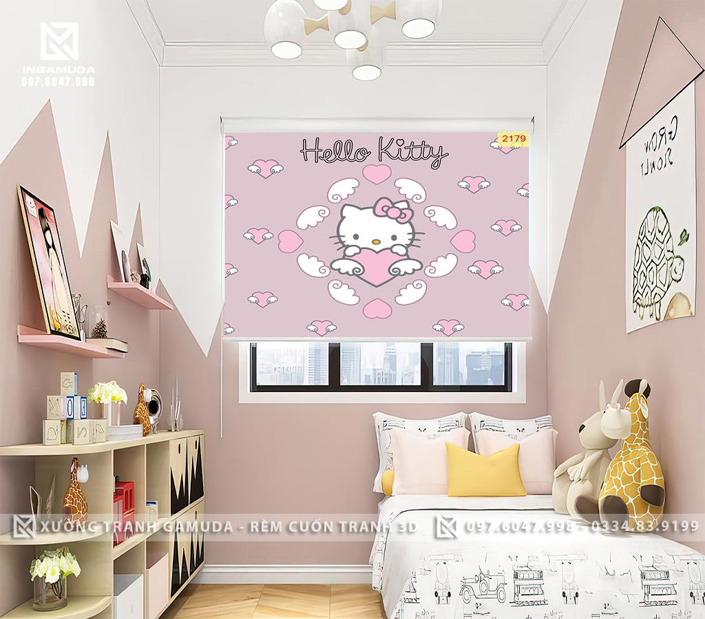 Rèm Cuốn In Tranh Cho Phòng Ngủ Bé Gái Hello Kitty Với Gam Màu Hồng Tạo Sự Nhẹ Nhàng Nữ Tính - Xưởng Rèm Gamuda