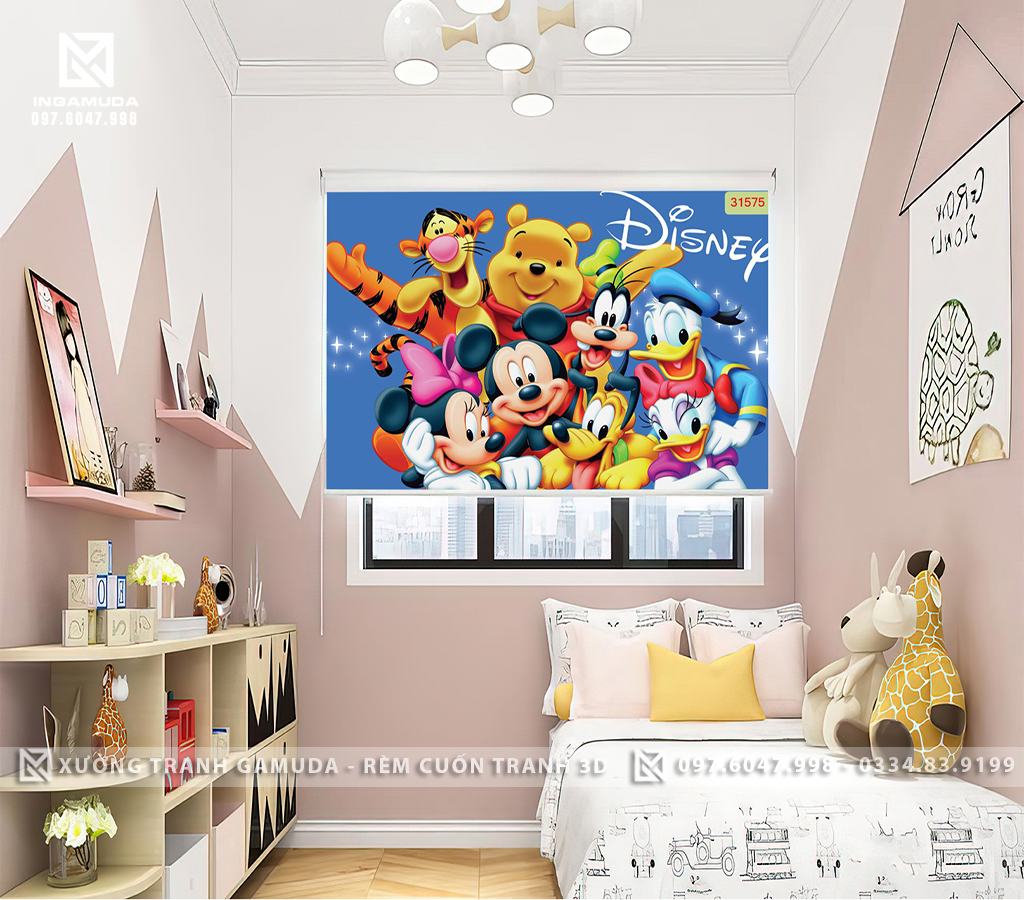 Rèm Cuốn Tranh Cho Phòng Ngủ Bé Với Những Nhân Vật Hoạt Hình Disnep- Rèm Cản Sáng Cản Nhiệt Xưởng Rèm Gamuda