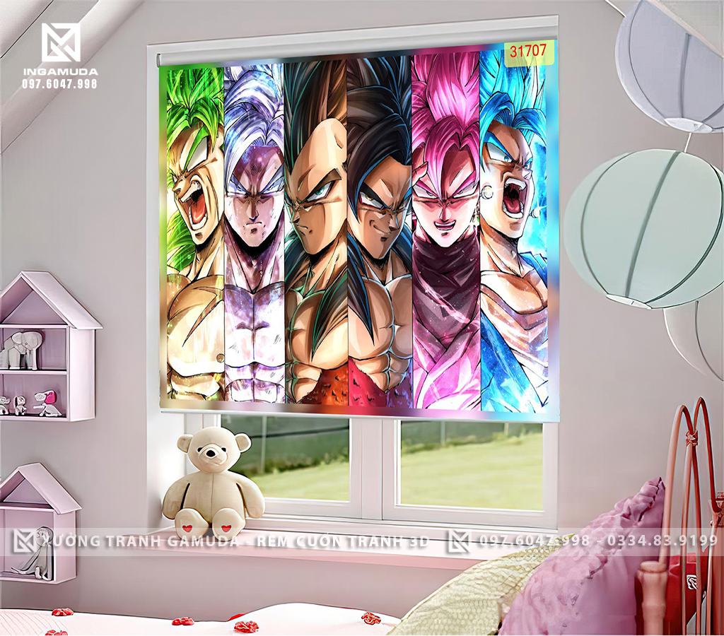Rèm In Tranh 3D In Hình Bảy Viên Ngọc rồng Dành Cho Phòng Ngủ Các Bé Nam - Xưởng Rèm Cuốn Tranh 3D Gamuda 