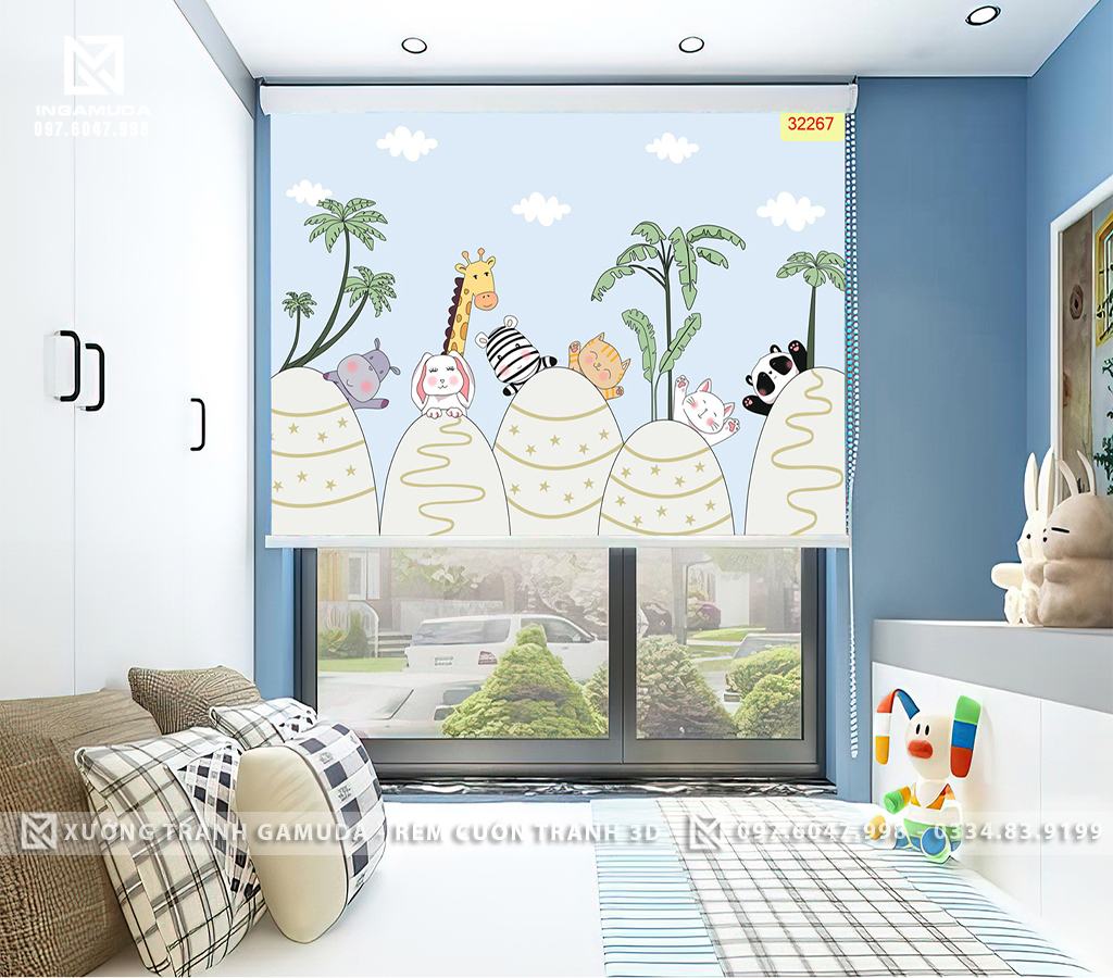 Rèm Cuốn Tranh 3D Cho Phòng Ngủ Thiếu Nhi In Hình Các Loại Thú - Xưởng Rèm Cuốn Tranh 3D Gamuda 