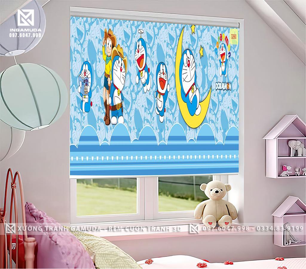 Rèm Cuốn Tranh 3D Doraemon Cho Phòng Ngủ Cho Bé Những Bức Tranh Rèm Doremon Với Các Hình Dáng Khác Nhau