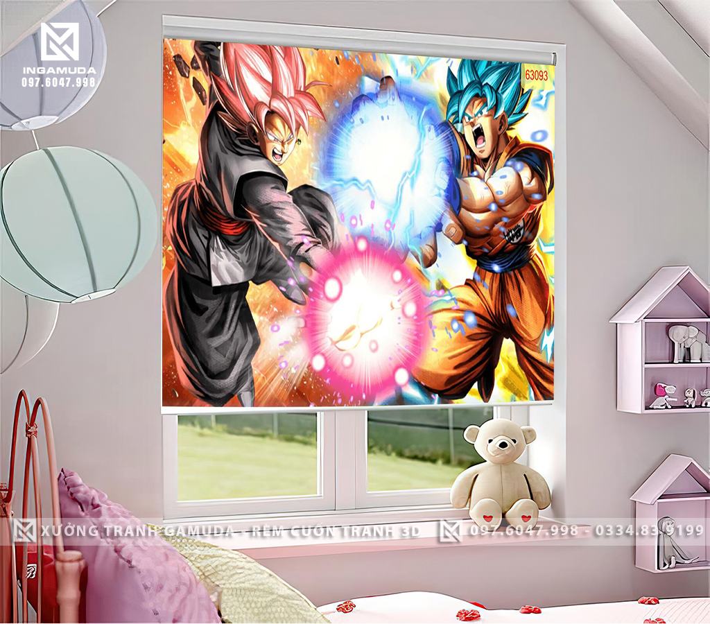 Rèm In Tranh 3D In Hình Songoku Dành Cho Phòng Ngủ Các Bé Nam - Xưởng Rèm Cuốn Tranh 3D Gamuda 